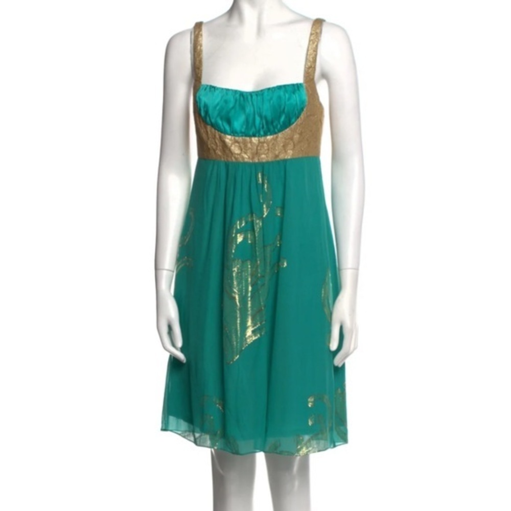NWT NICOLE BY NICOLE MILLER Blue Green Gold Silk Mini Dress Size 4 Retail $475
